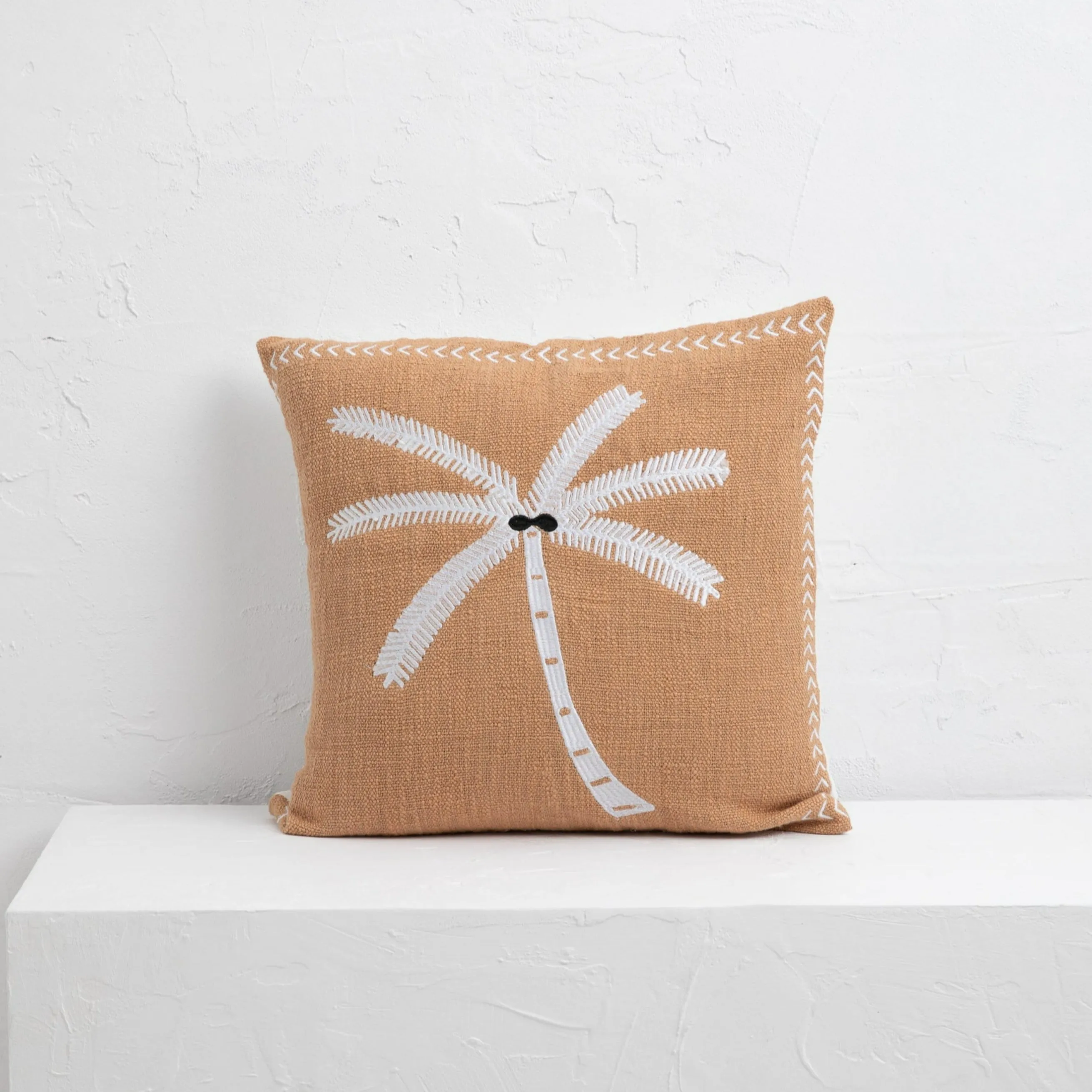 Balmy Palm Cushion - Tan   White