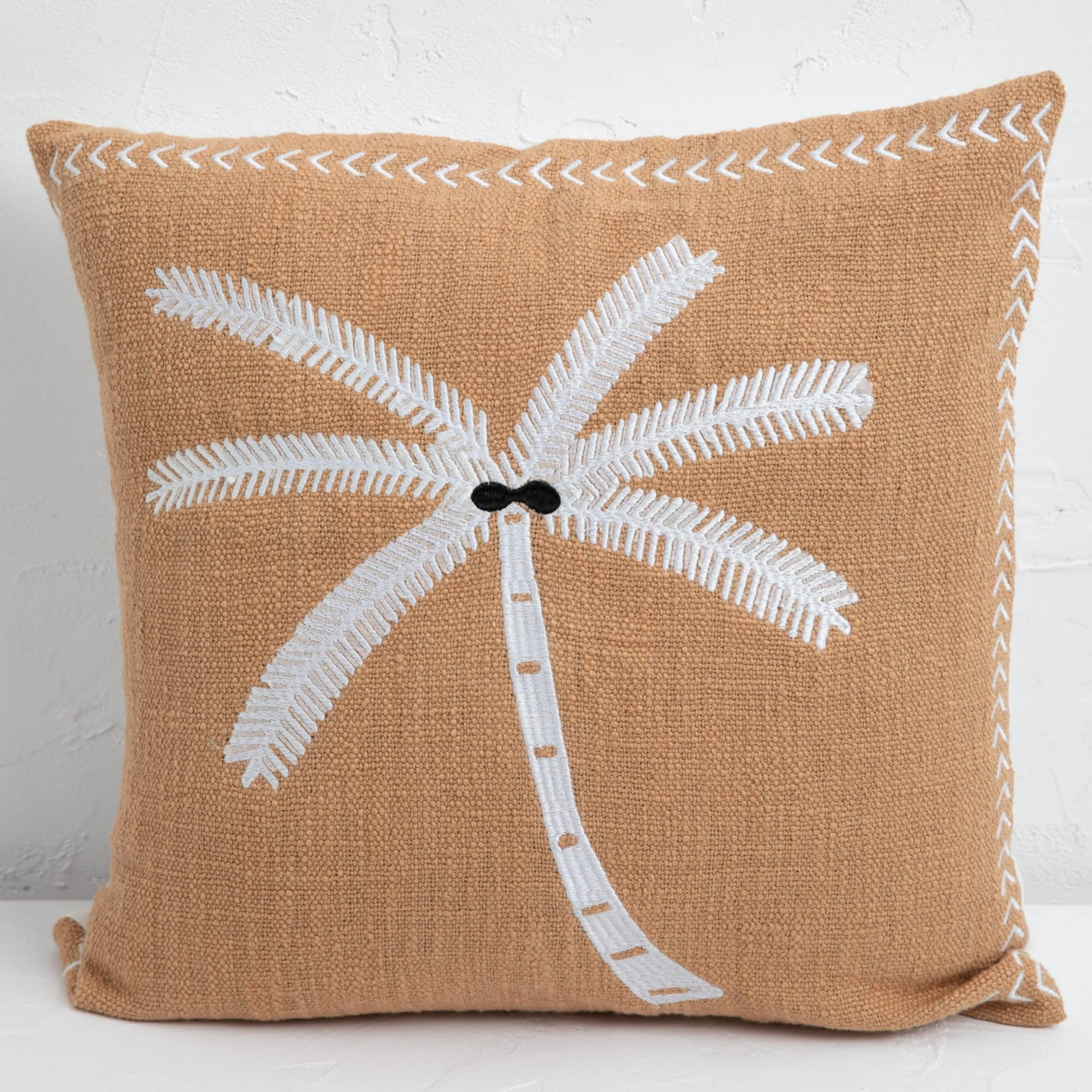 Balmy Palm Cushion - Tan   White