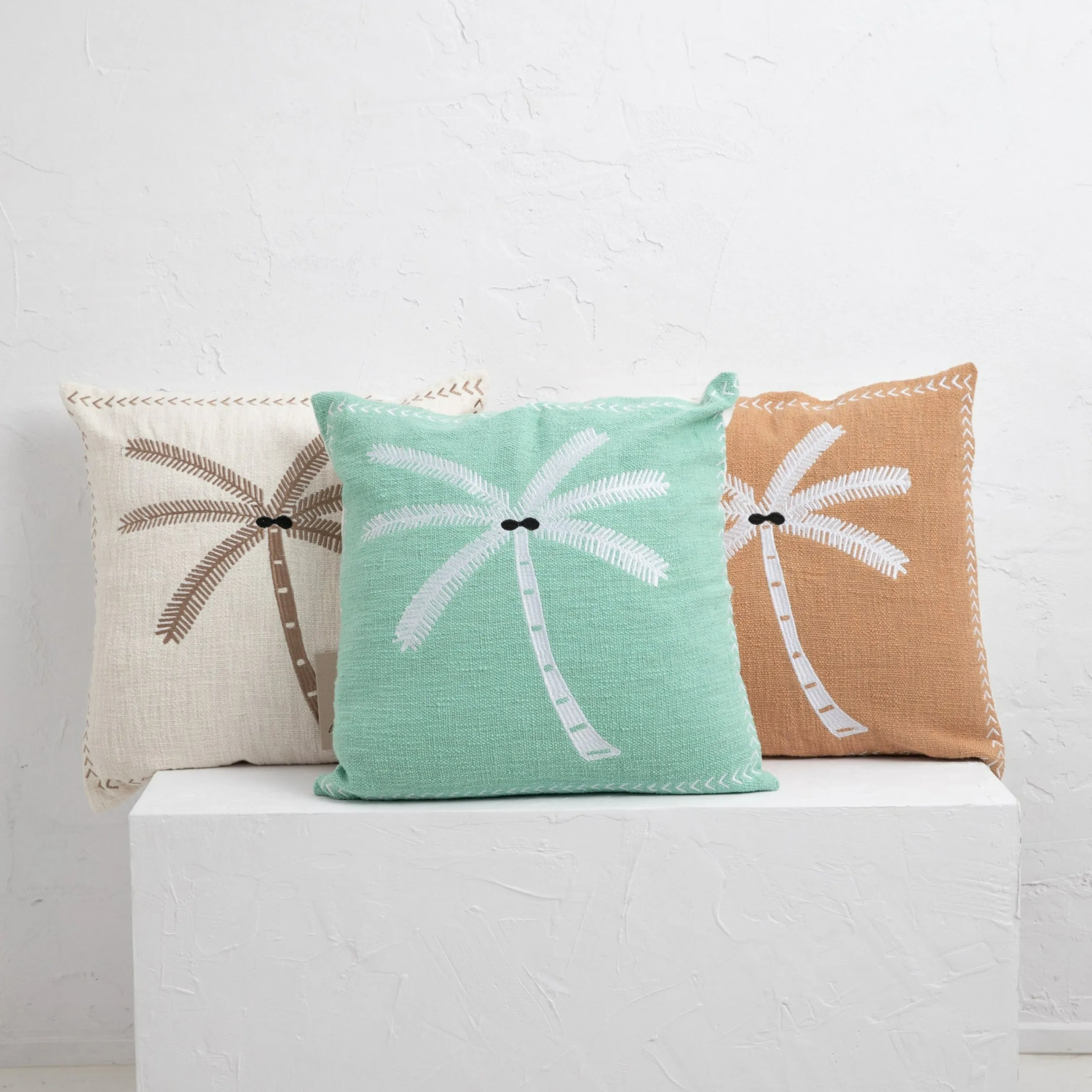 Balmy Palm Cushion - Tan   White