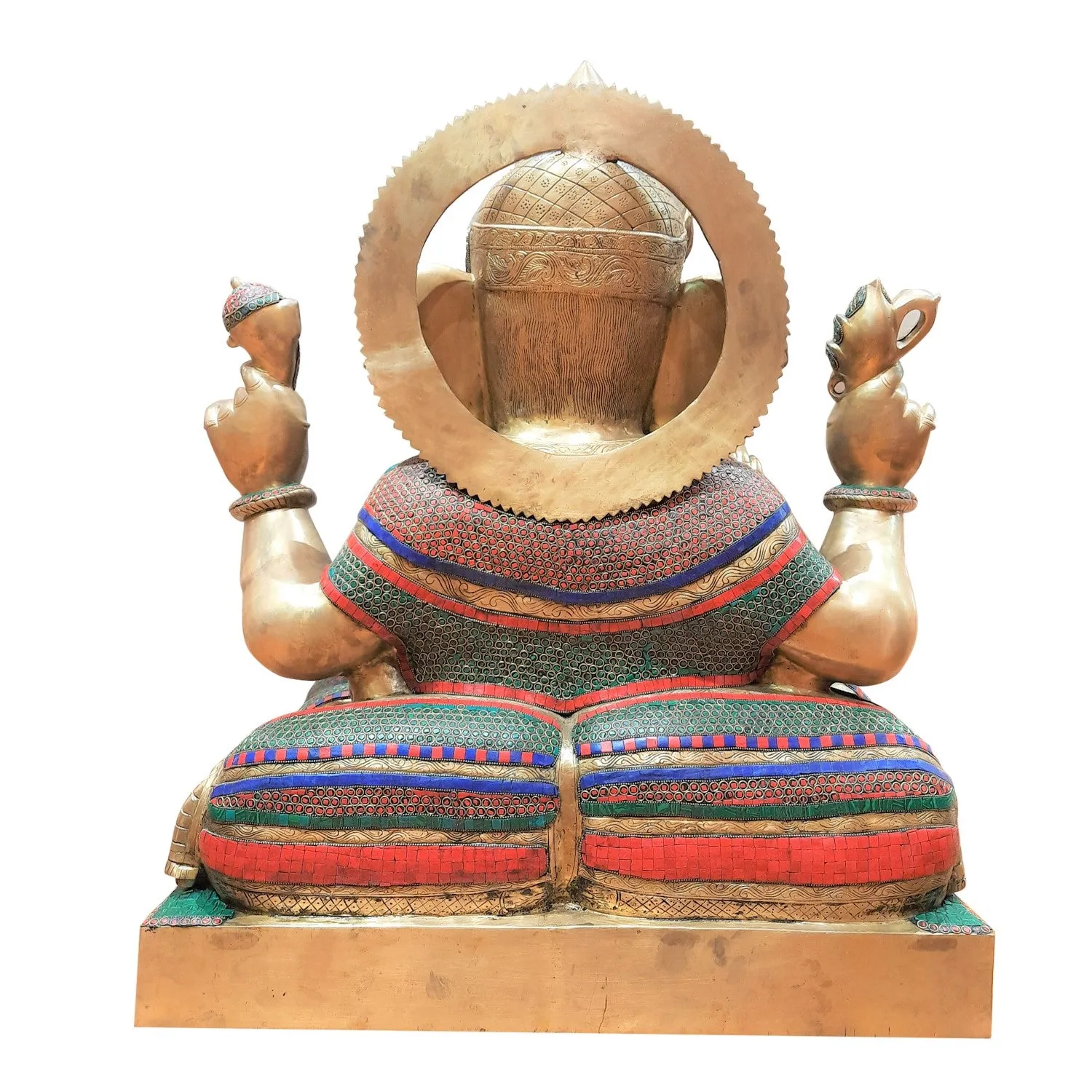Brass Ganesha Sitting With Stone Work 32 In