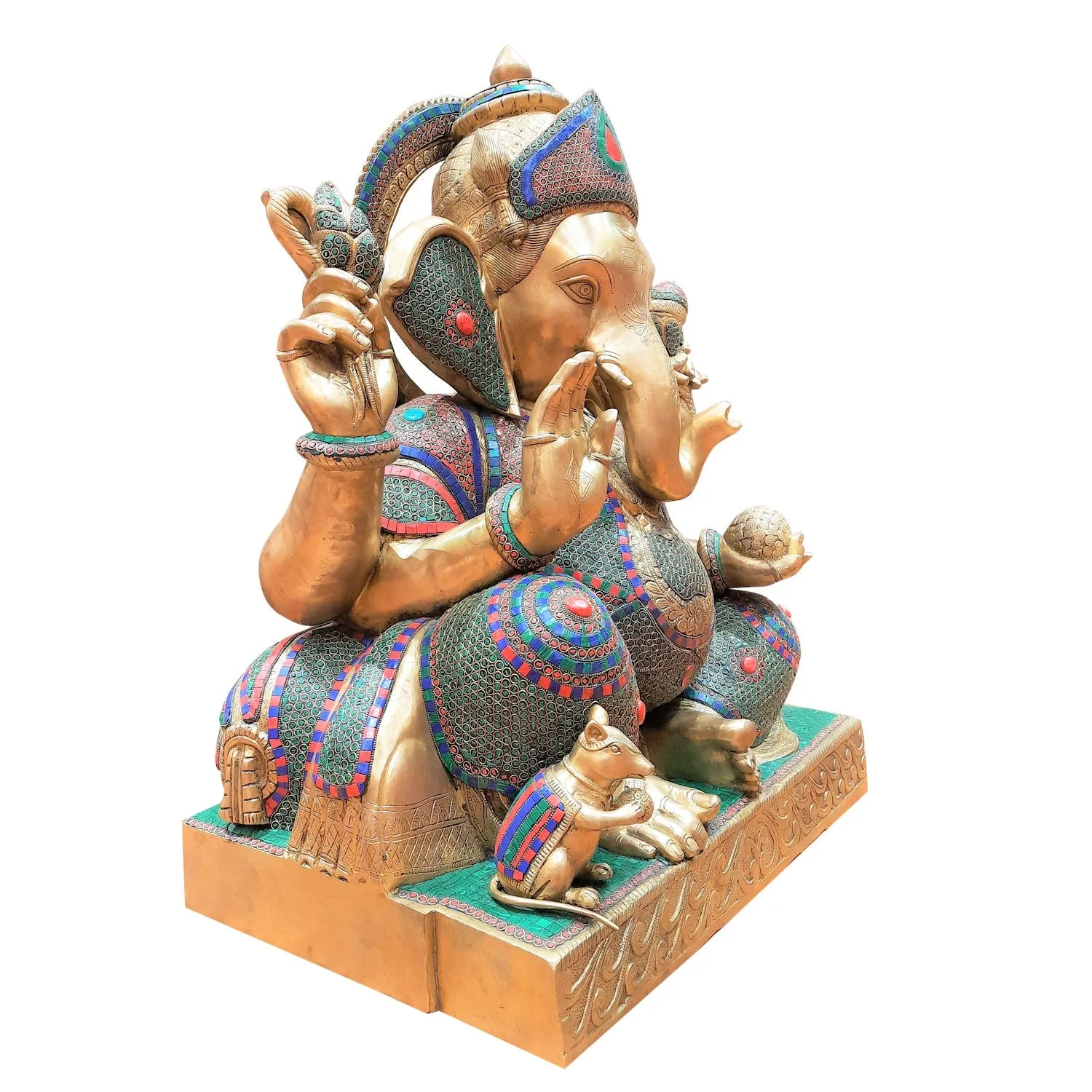 Brass Ganesha Sitting With Stone Work 32 In