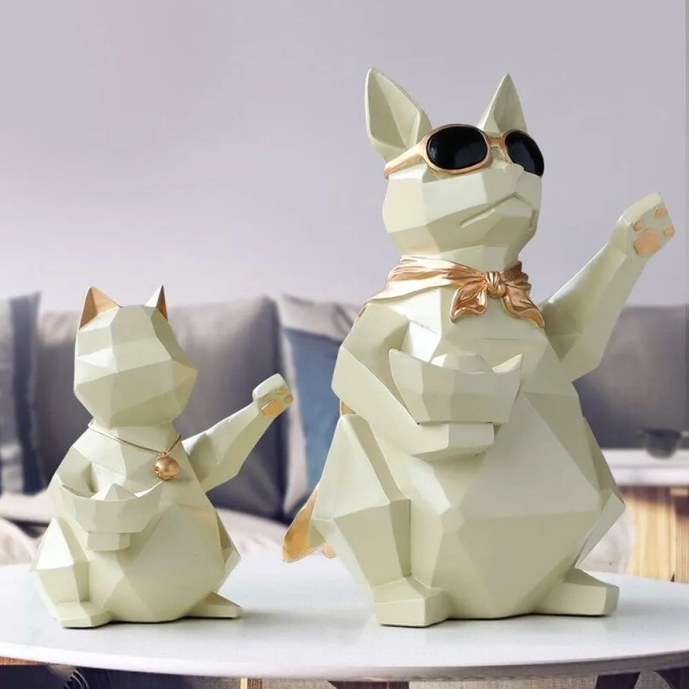 Cat Dog Figurines Resin Miniature Cute Ornaments for Home Office Decoration