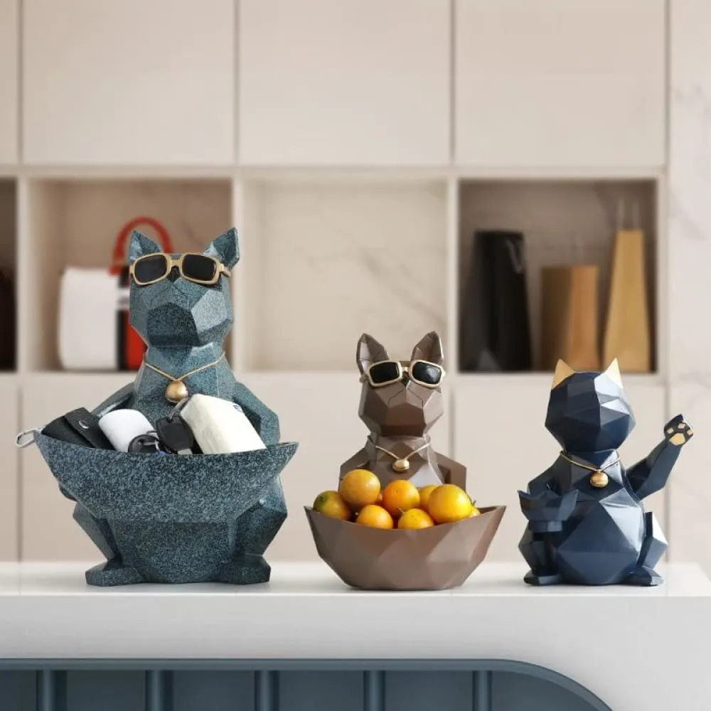 Cat Dog Figurines Resin Miniature Cute Ornaments for Home Office Decoration