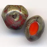 Contemporary Czech Persimmon Red sliced glass with Picasso finish bead.  6x8mm. Pkg of 5. B11-RD-0768