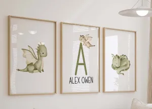Dragon Personalized Prints Set of 3