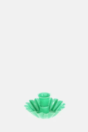 Enamel Cupped Flower Candle Holder Green