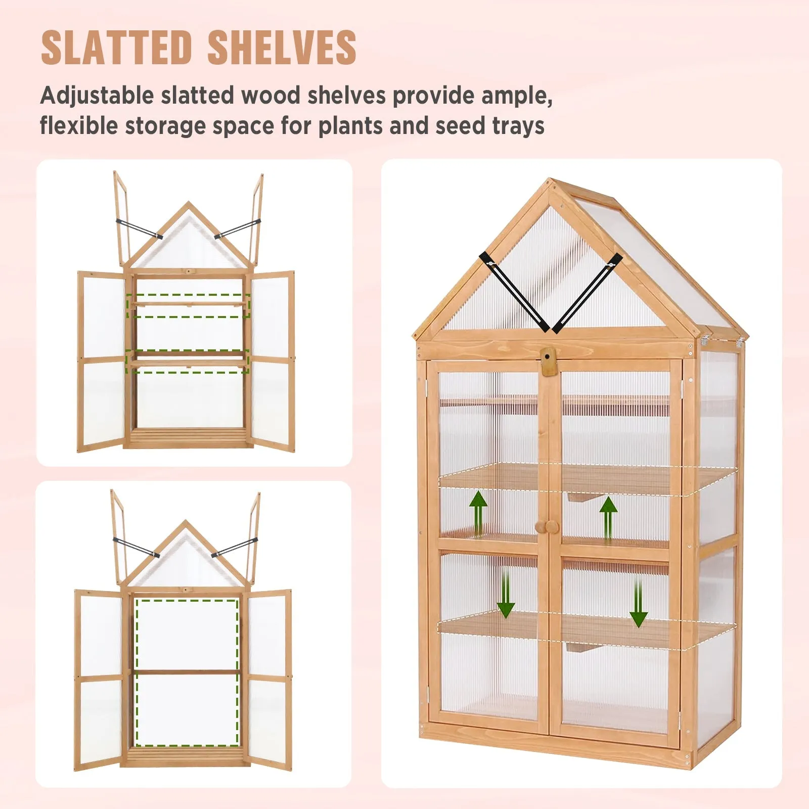 Garden Cold Frame Greenhouse with Adjustable Shelf, 27x16x52 in