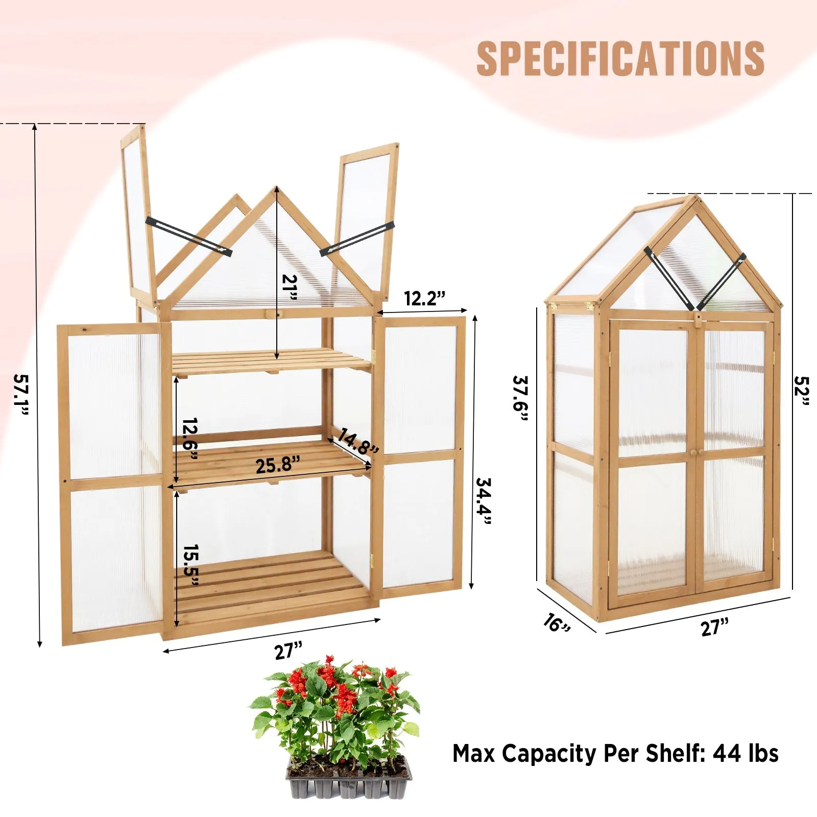 Garden Cold Frame Greenhouse with Adjustable Shelf, 27x16x52 in