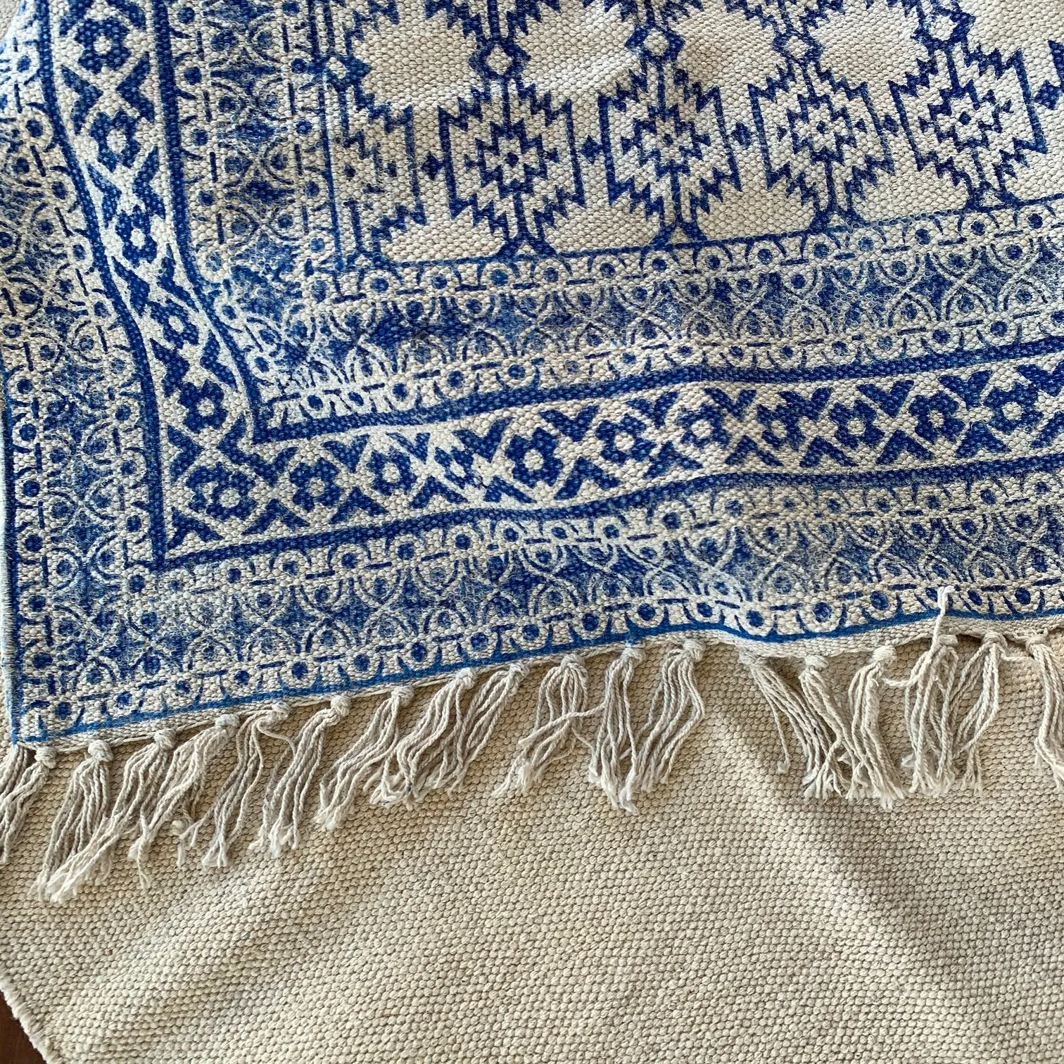 Handmade Beautiful Blue Block Print Cotton Dari Carpet Spirit