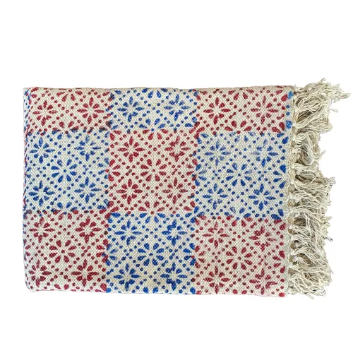 Handmade Beautiful Floral Block Print Cotton Dari Carpet