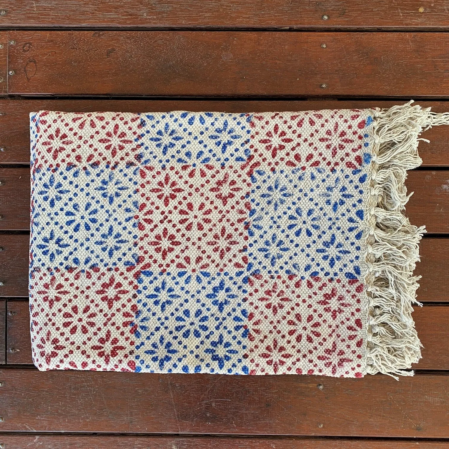 Handmade Beautiful Floral Block Print Cotton Dari Carpet