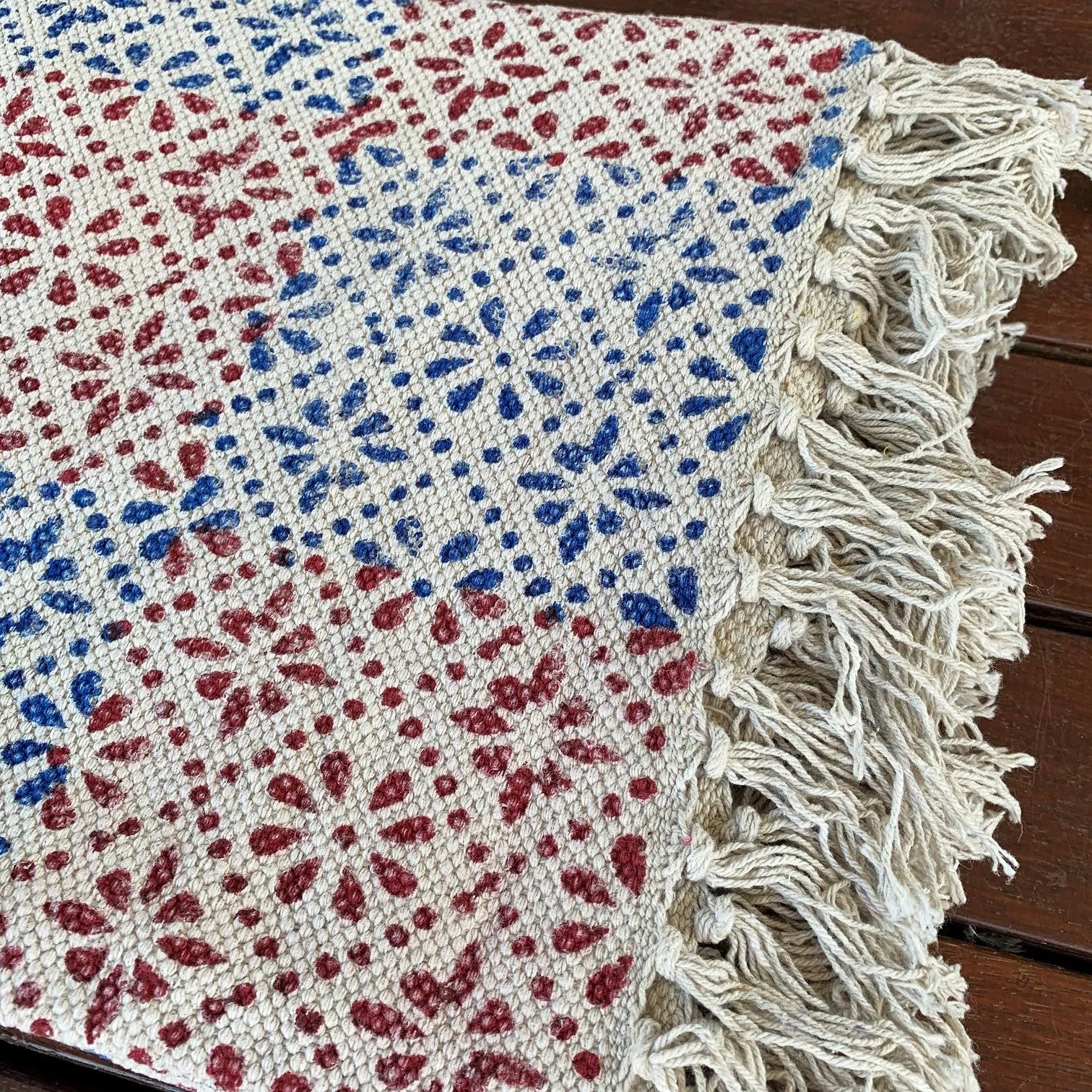 Handmade Beautiful Floral Block Print Cotton Dari Carpet