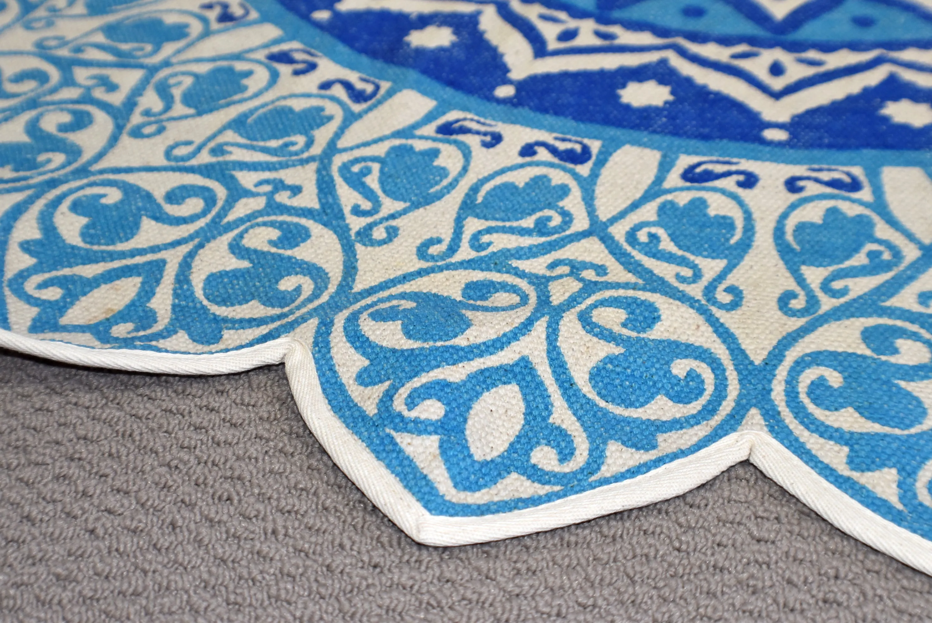 Handmade Blue Mandala Block Print Cotton Dhurrie Carpet Rug