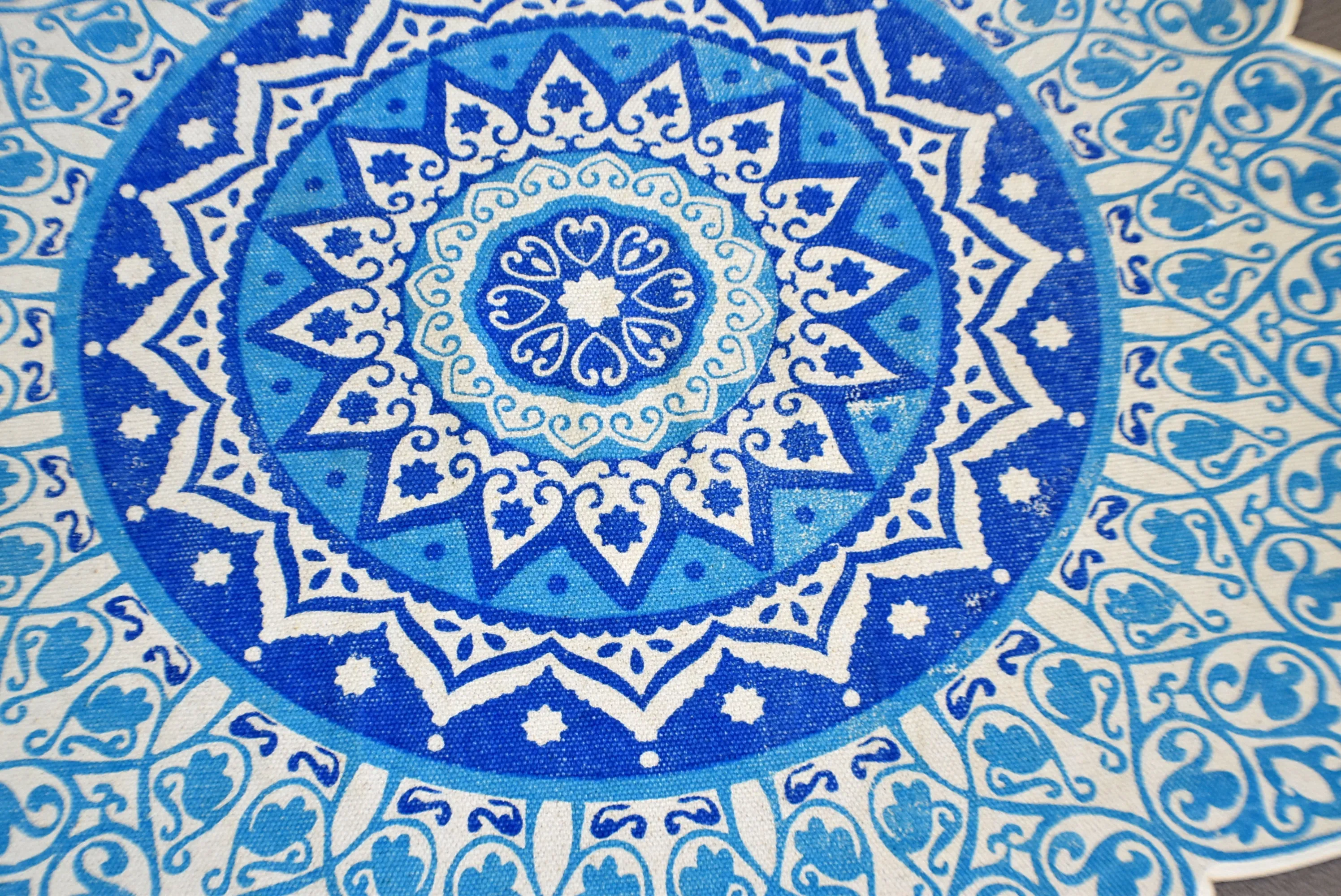 Handmade Blue Mandala Block Print Cotton Dhurrie Carpet Rug