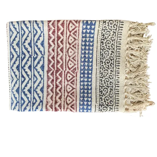 Handmade Geometrical Block Print Cotton Dari Carpet