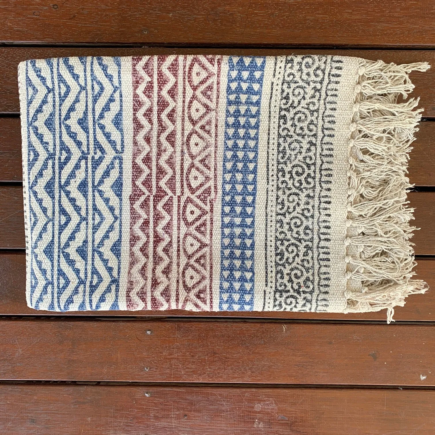 Handmade Geometrical Block Print Cotton Dari Carpet