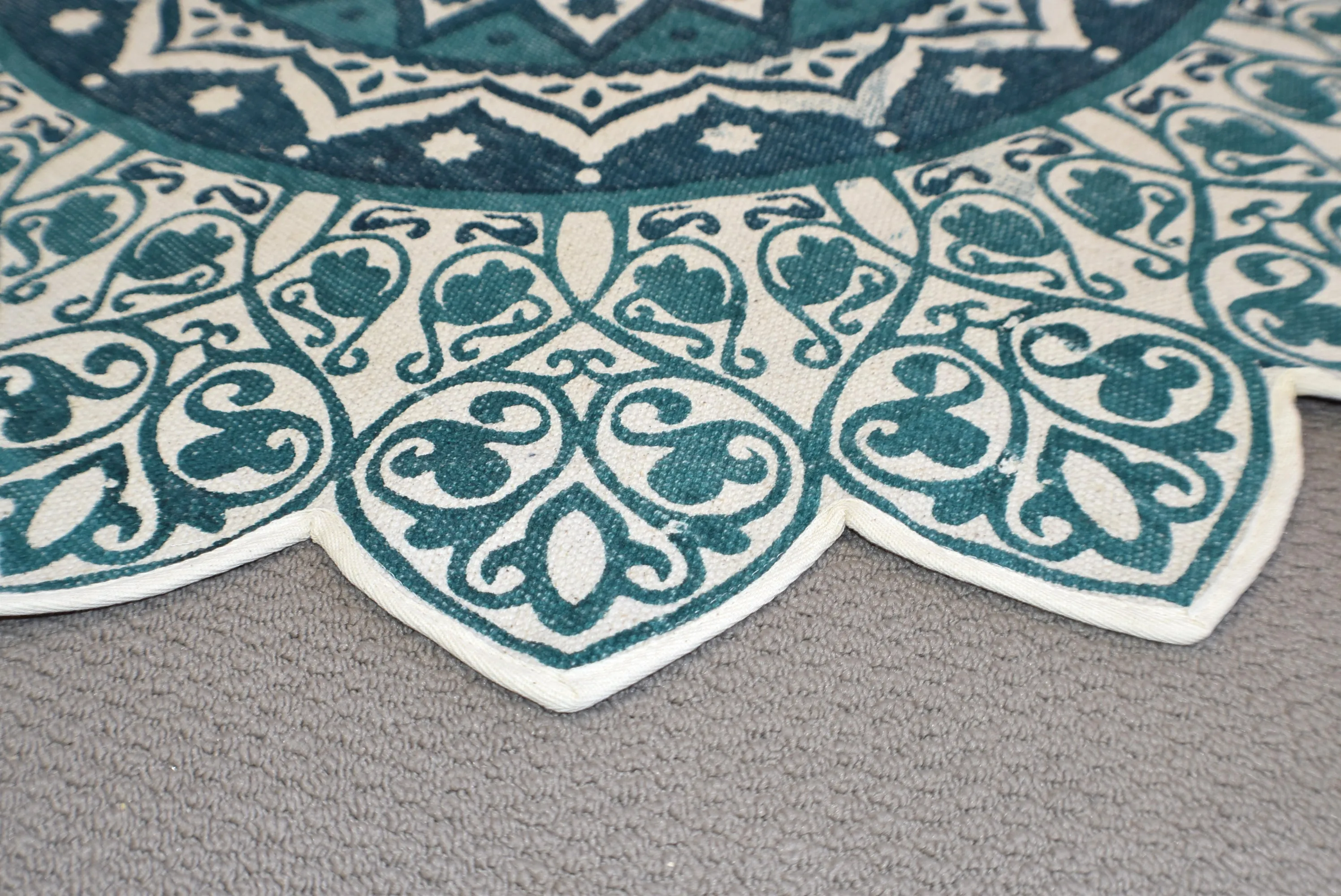 Handmade Green Turquoise Mandala Block Print Cotton Dhurrie Carpet Rug