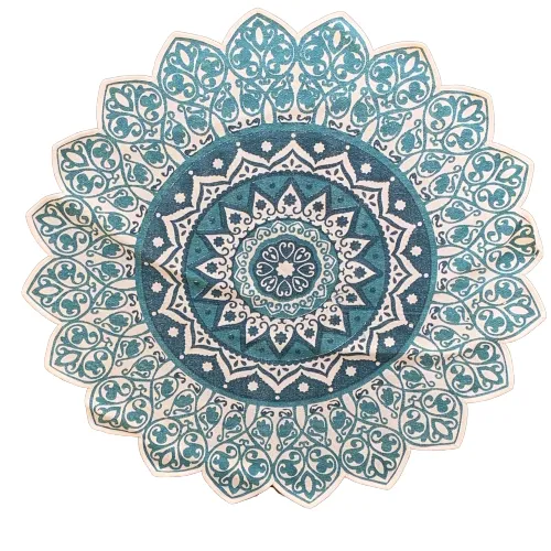 Handmade Green Turquoise Mandala Block Print Cotton Dhurrie Carpet Rug