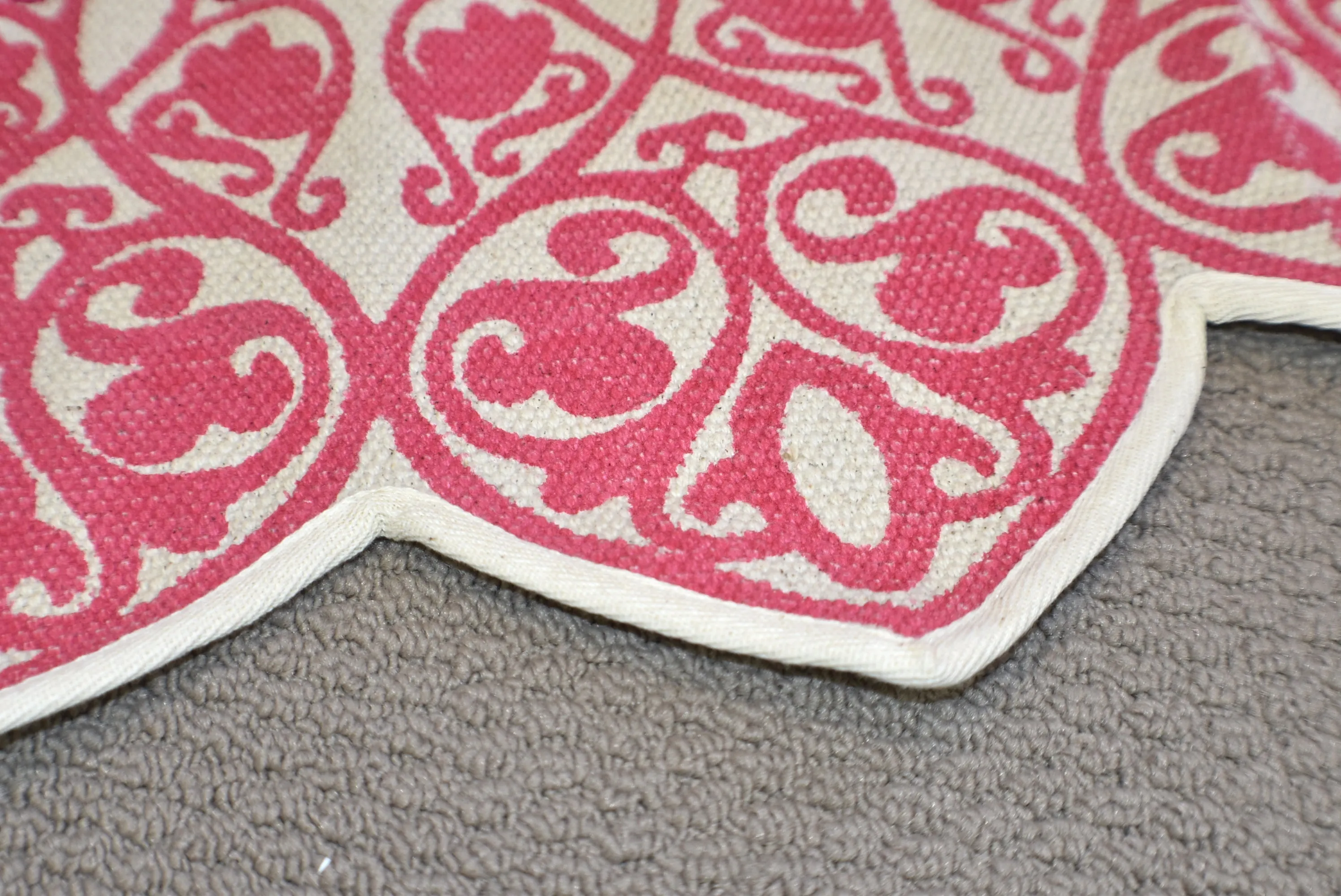 Handmade Pink Mandala Block Print Cotton Dhurrie Carpet Rug