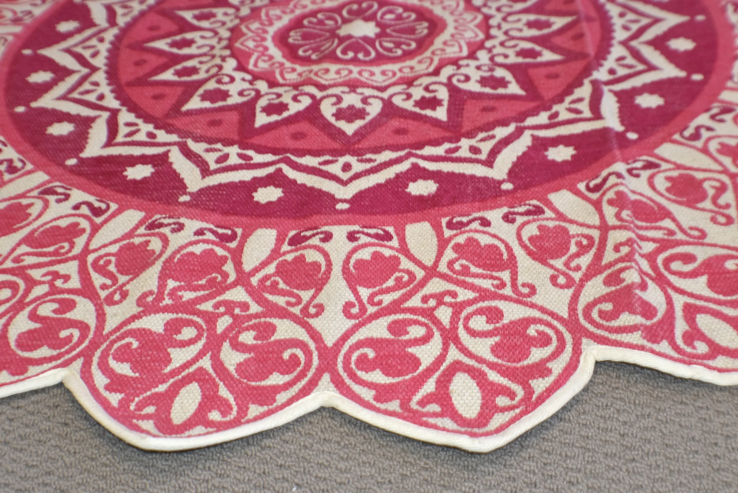 Handmade Pink Mandala Block Print Cotton Dhurrie Carpet Rug