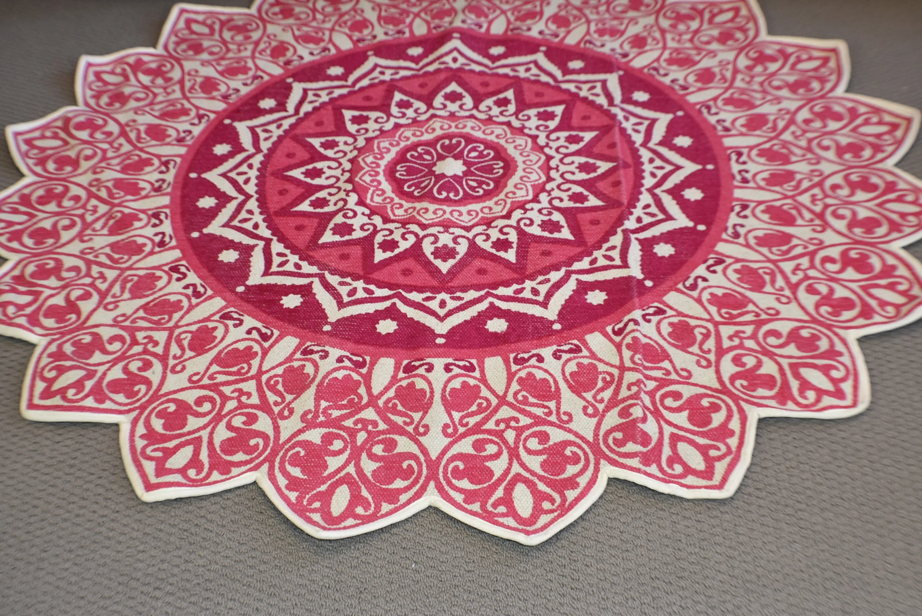 Handmade Pink Mandala Block Print Cotton Dhurrie Carpet Rug