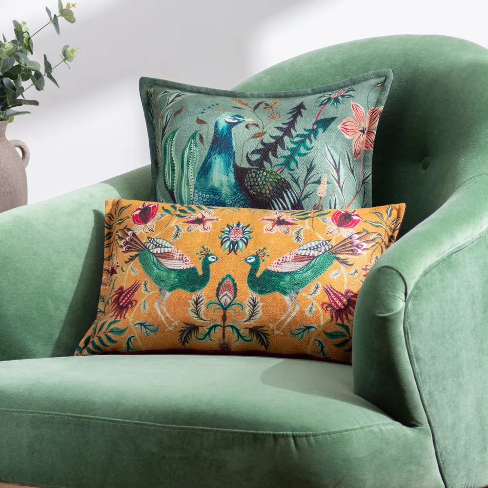 Holland Park Duo Rectangular Peacock Cushion Ochre
