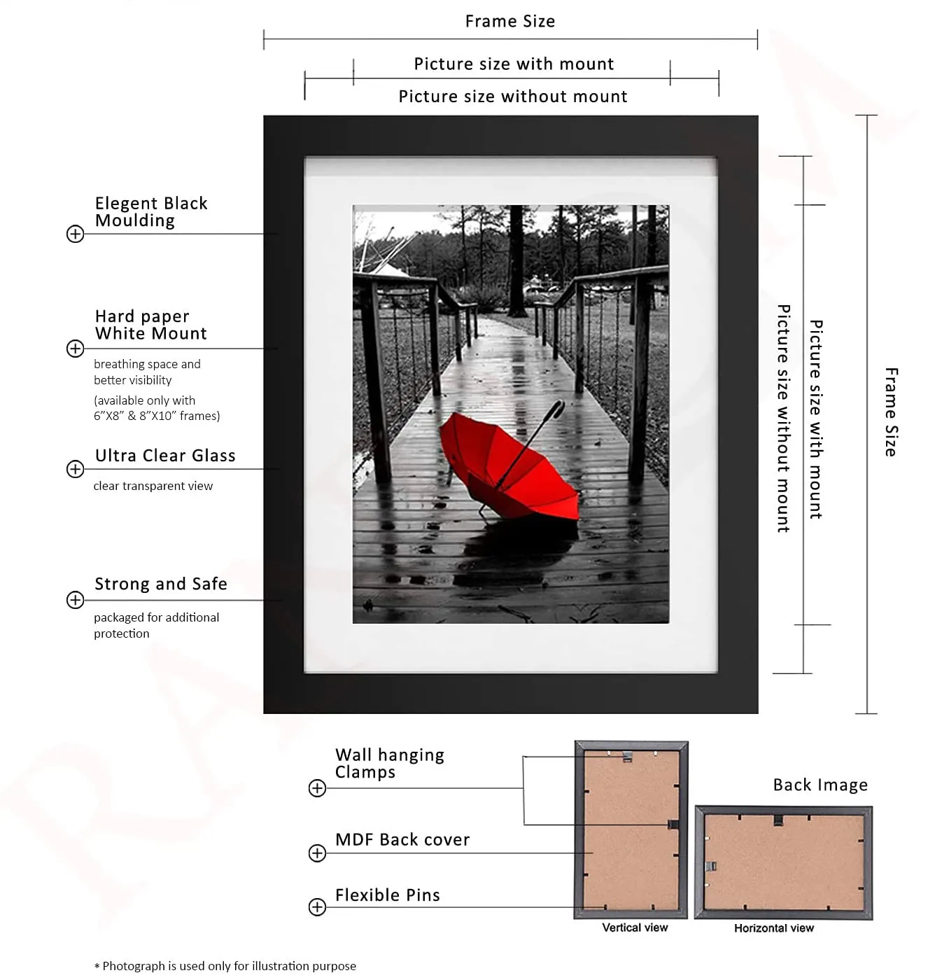 KALA POTLII Photo Frames for Decore Home & Office Walls | Living Room Bed, Rooms Hanging Photo Frames Set of 10 (Black, 8x10)