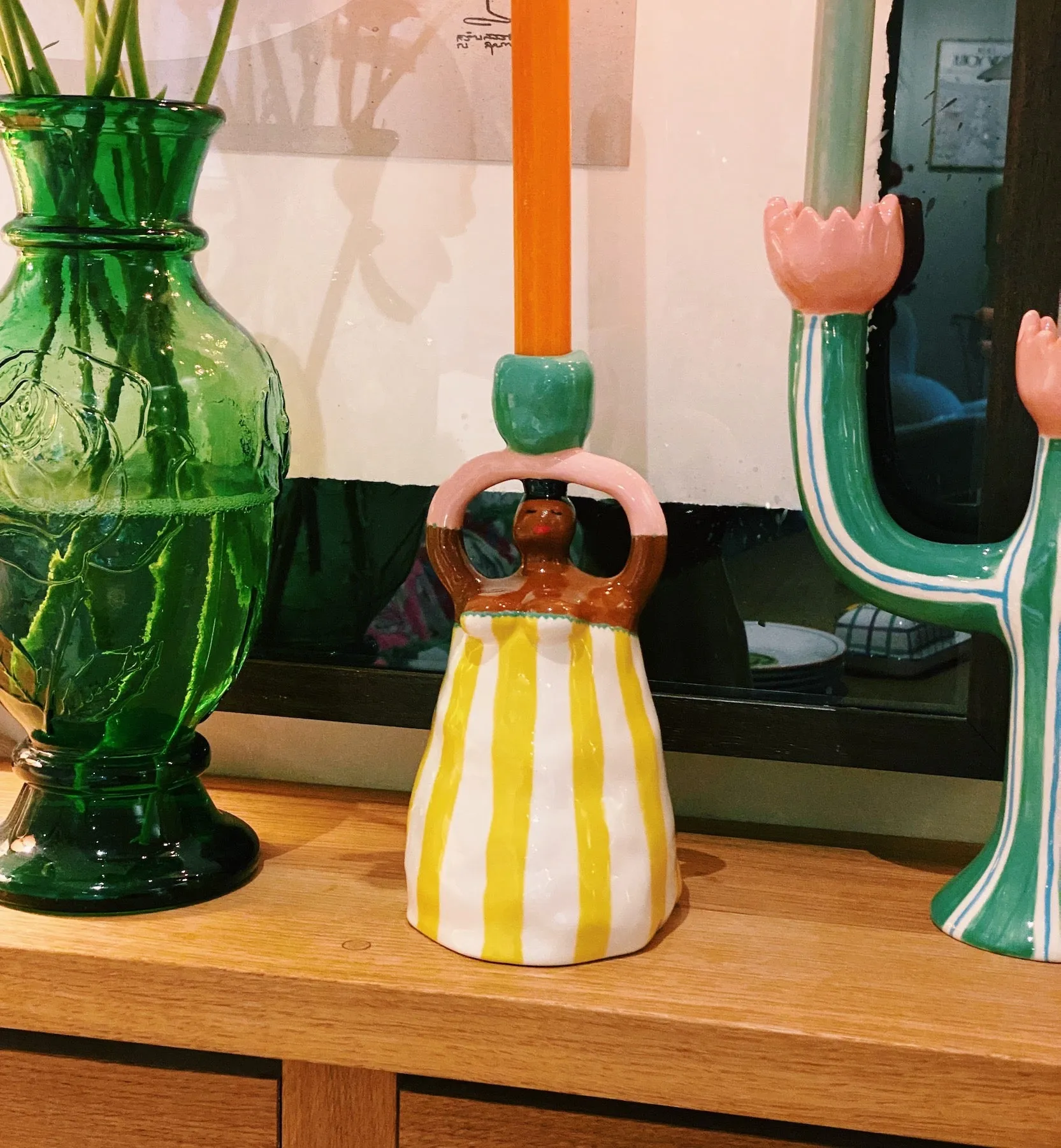 Laetitia Rouget Nina Yellow Stripe Candle Holder