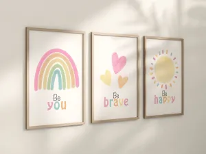 Pastel Rainbow Sun Hearts Set of 3 Nursery Art Prints, Affirmation colorful Nursery Wall Art, Nursery Decor, Play Room, Baby Room Ideas, 110