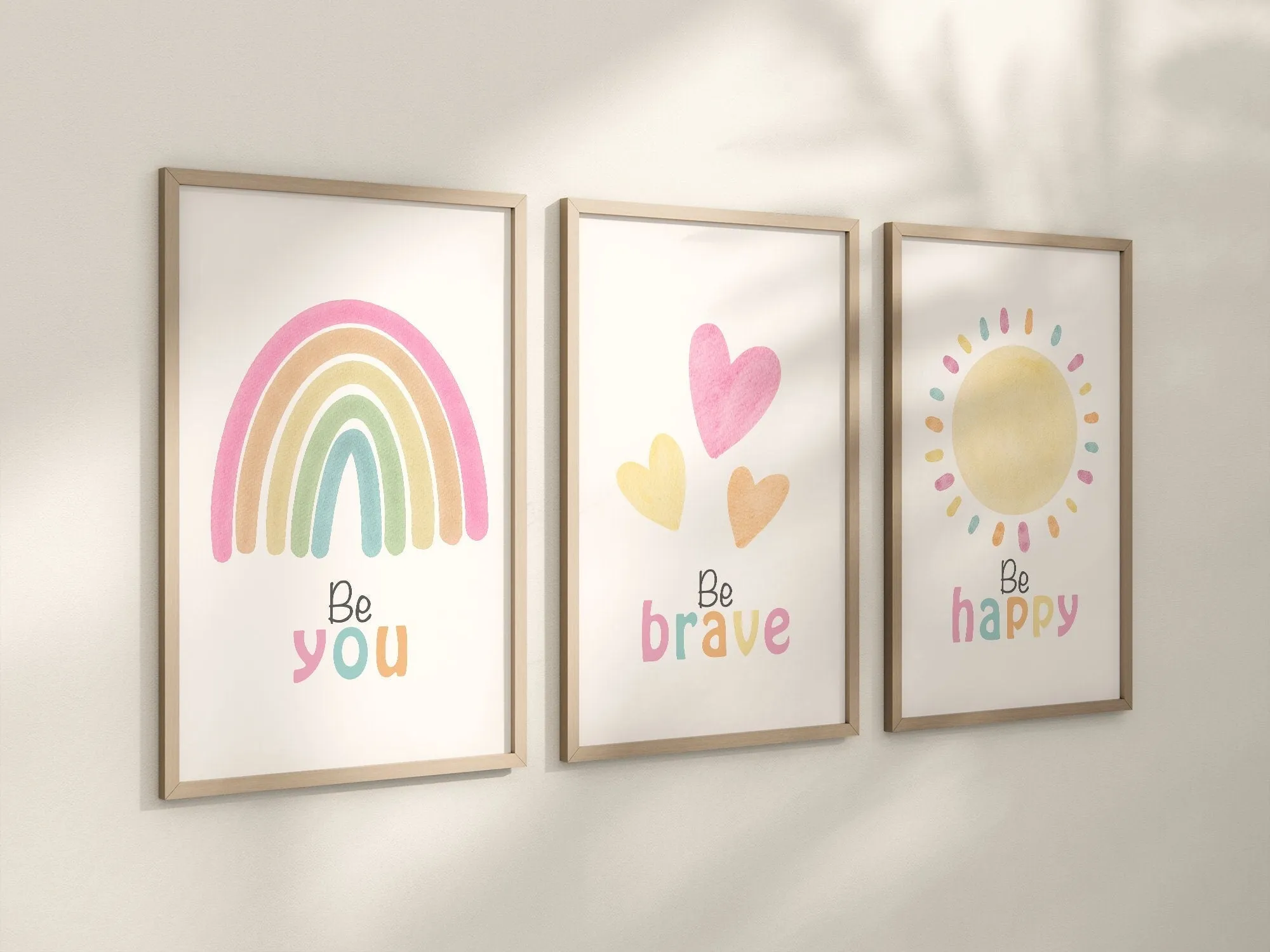 Pastel Rainbow Sun Hearts Set of 3 Nursery Art Prints, Affirmation colorful Nursery Wall Art, Nursery Decor, Play Room, Baby Room Ideas, 110