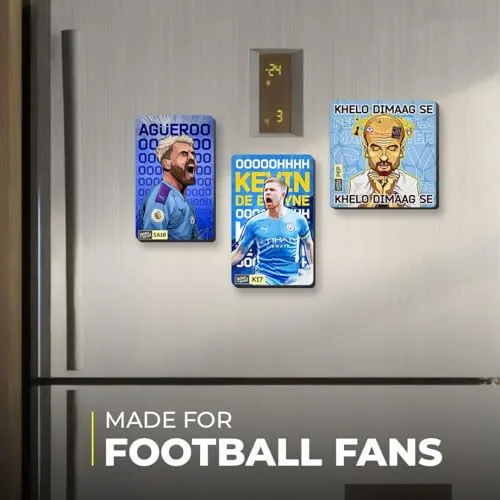 Pep Guardiola, Kevin de Bruyne, Sergio Aguero Football Design Fridge Magnets, 4mm Thick, Glossy Finish, Set of 3, Gift for Sports Fans (Comboof 3)
