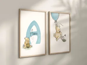 Personalized Set of 2 Classic Winnie-the-Pooh Nursery art prints, Gender Neutral, Winnie-the-Pooh inspirational quotes, new baby gift, 134