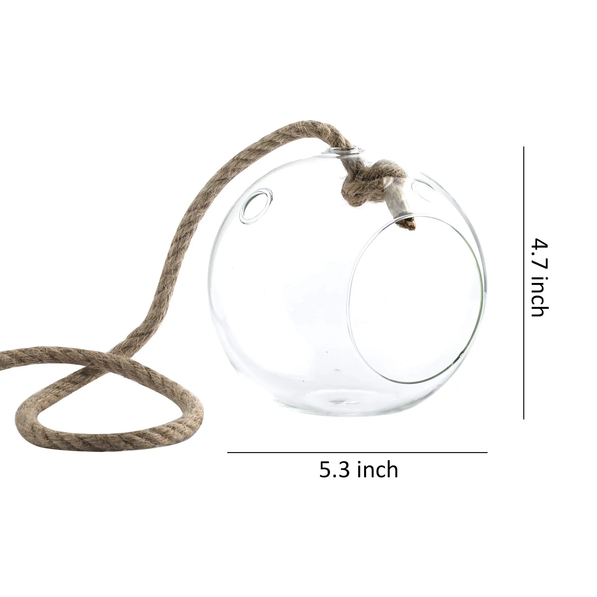 Set of 3 Large Glass Hanging Terrarium Container with 28" Rope for Succulent & Air