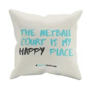 'The Netball Court is my Happy Place' Fair-Trade Sofa Cushion in Blue