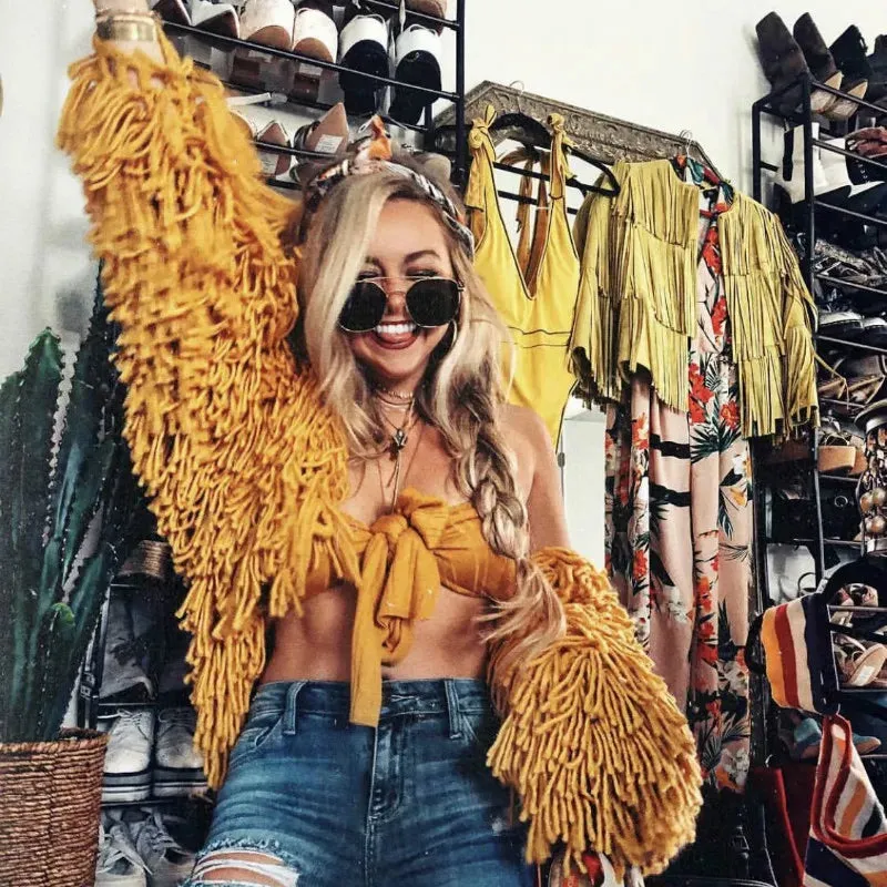 Veste hippie  franges laine.
