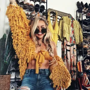 Veste hippie  franges laine.