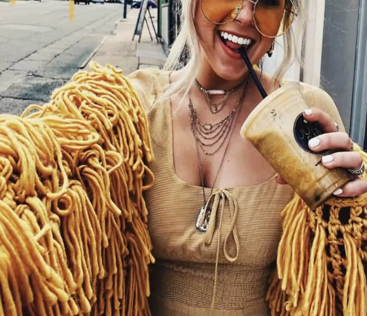 Veste hippie  franges laine.