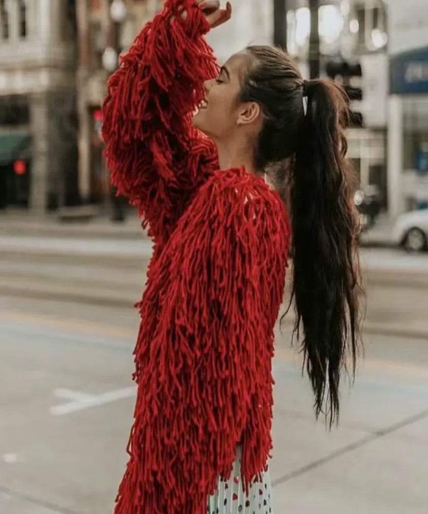 Veste hippie  franges laine.